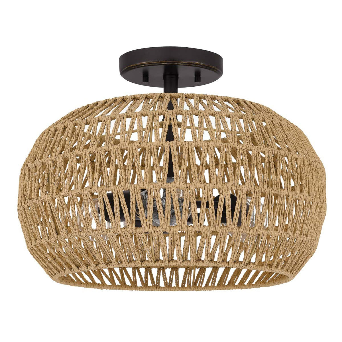 Casablanca Semi Flush Ceiling Light in Palladian Bronze with Natural Paper Rope Shade