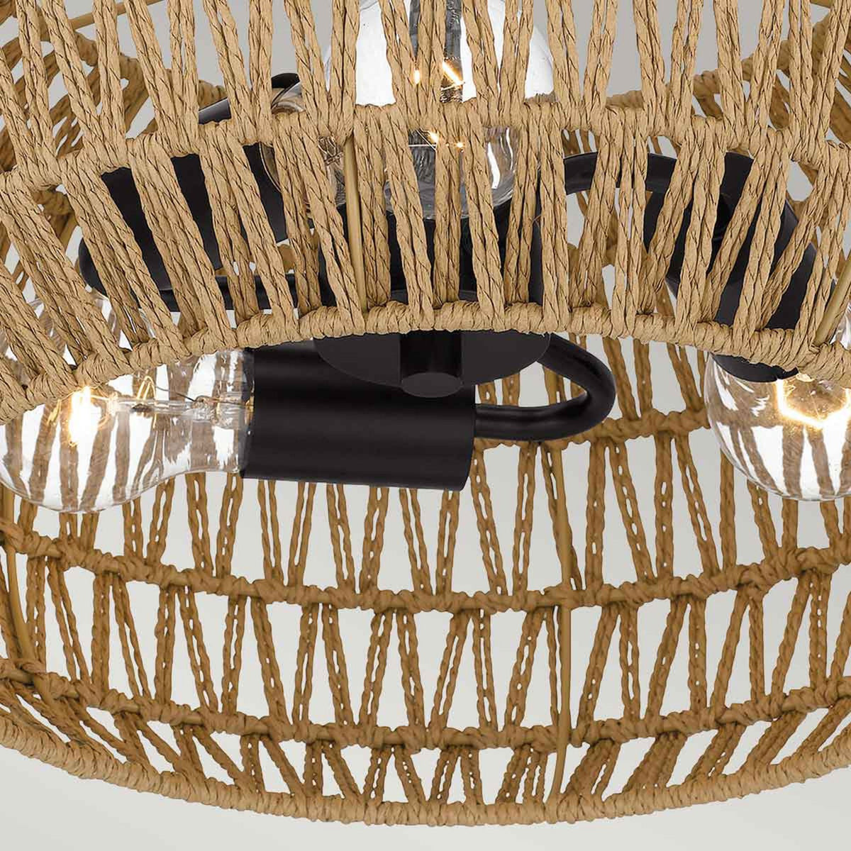Casablanca Semi Flush Ceiling Light in Palladian Bronze with Natural Paper Rope Shade