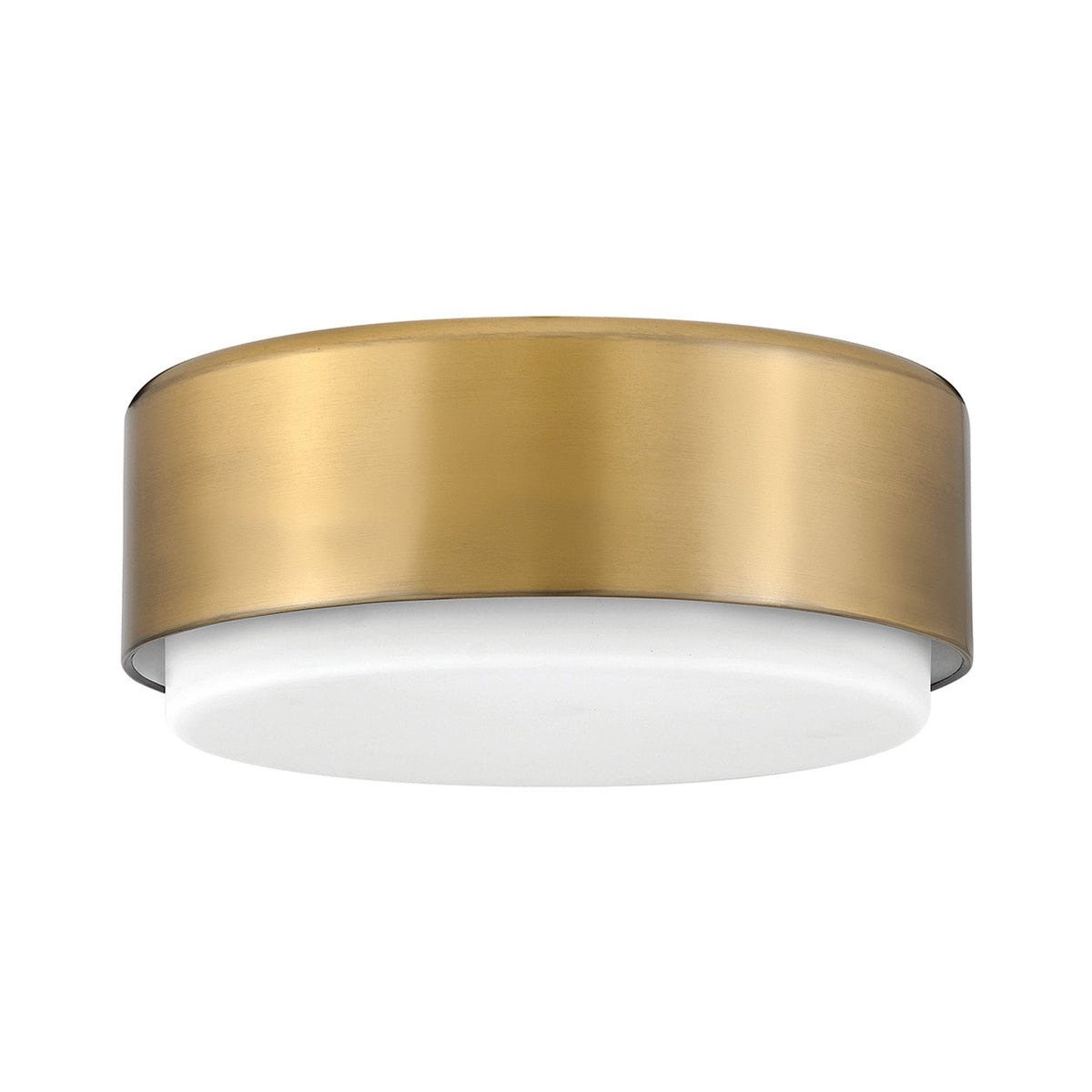 Cedric Small Flush Mount Ceiling Light in Lacquered Brass with Etched Opal Glass Diffuser