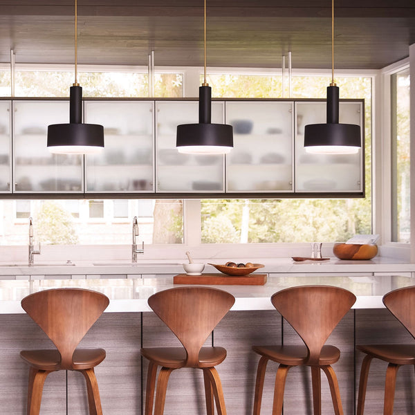 Cedric Medium Single Drop Pendant in Black with Etched Opal Glass Diffuser