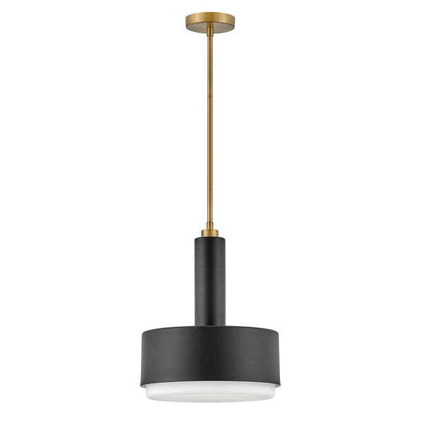 Cedric Medium Single Drop Pendant in Black with Etched Opal Glass Diffuser