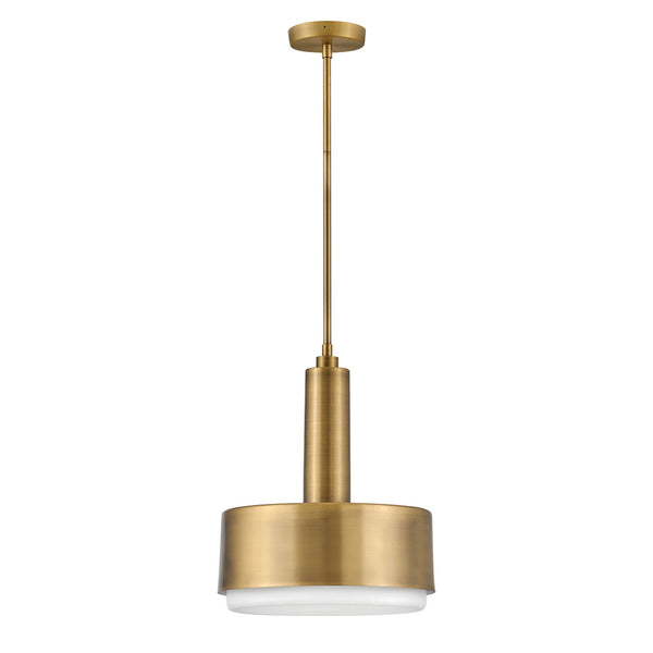 Cedric Medium Single Drop Pendant in Lacquered Brass with Etched Opal Glass Diffuser