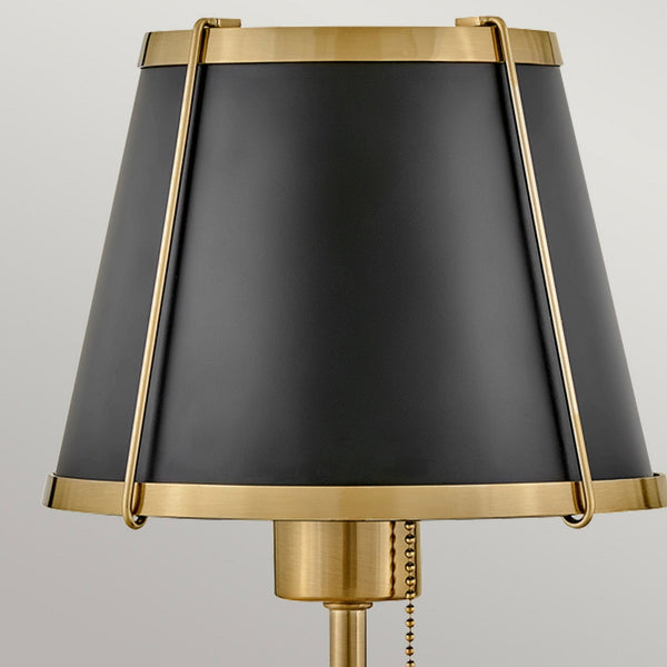 Clarke Wall Light with Pull Switch in Warm Brass and Black Steel Shade