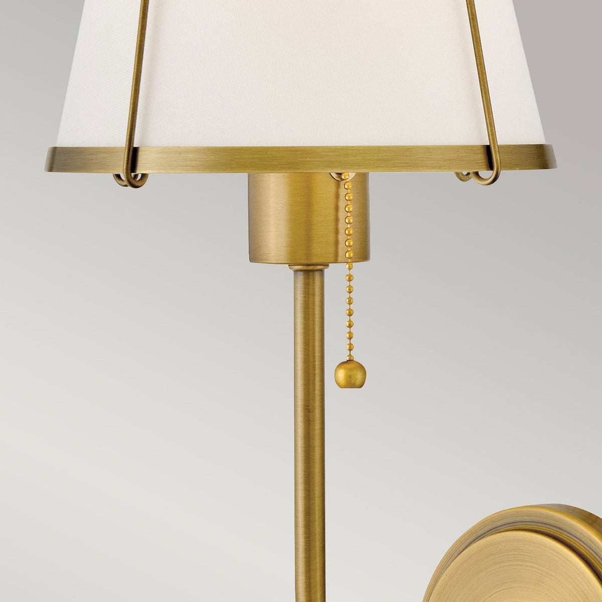 Clarke Wall Light with Pull Switch in Darkened Brass and Ivory Linen Shade