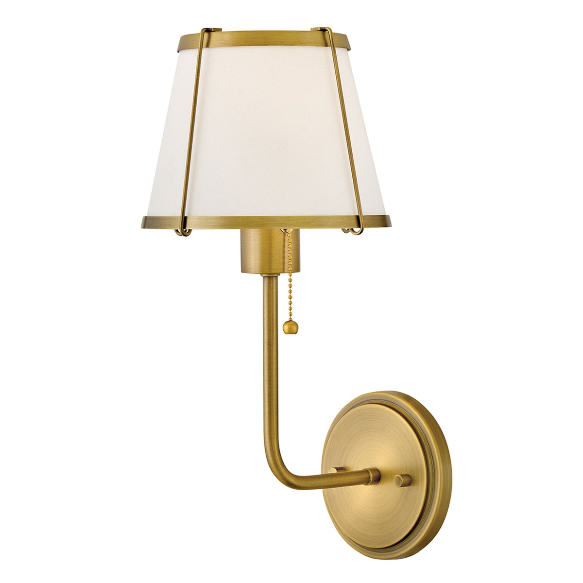 Clarke Wall Light with Pull Switch in Darkened Brass and Ivory Linen Shade