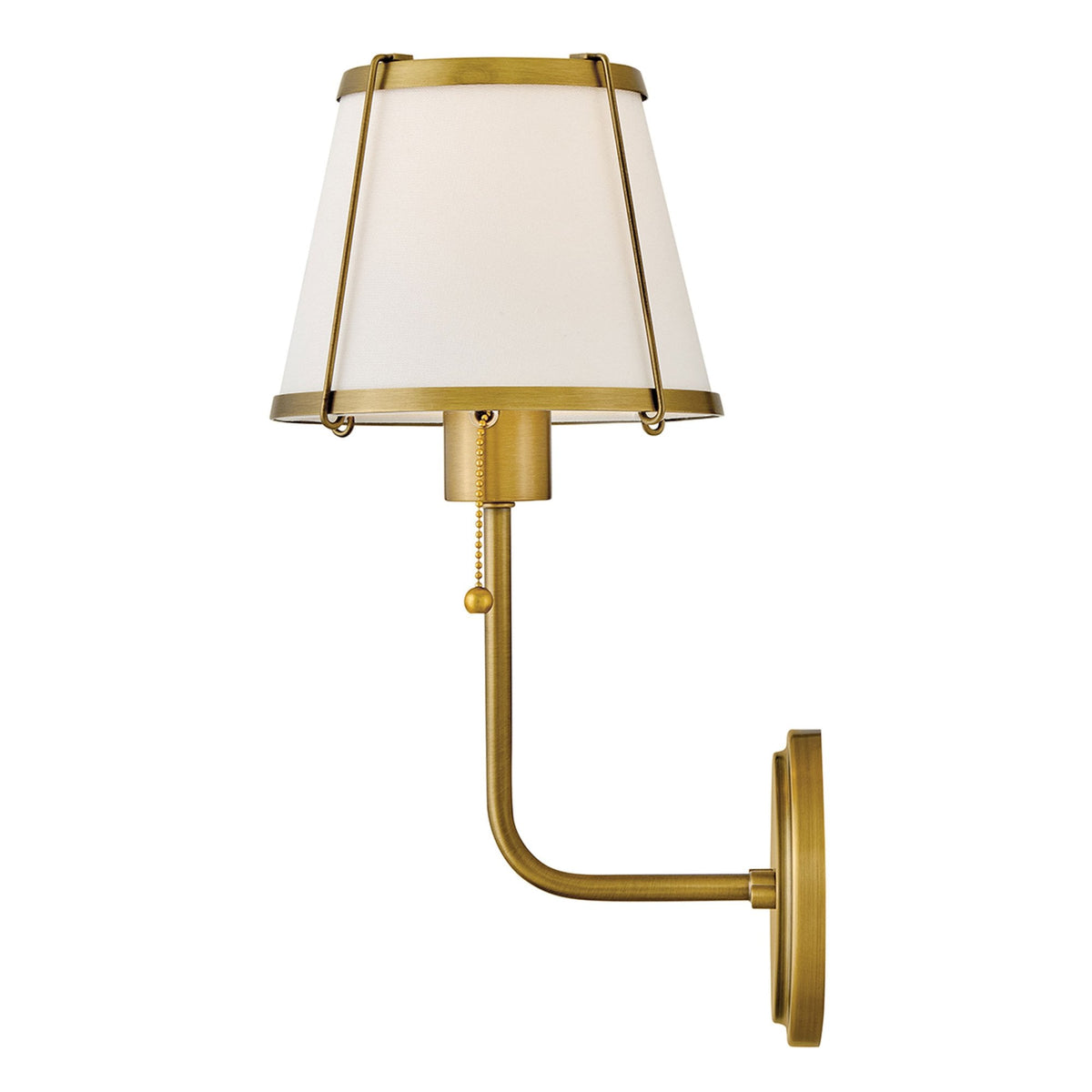 Clarke Wall Light with Pull Switch in Darkened Brass and Ivory Linen Shade