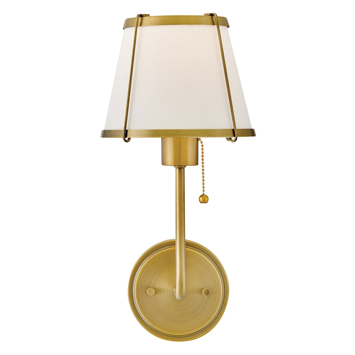 Clarke Wall Light with Pull Switch in Darkened Brass and Ivory Linen Shade