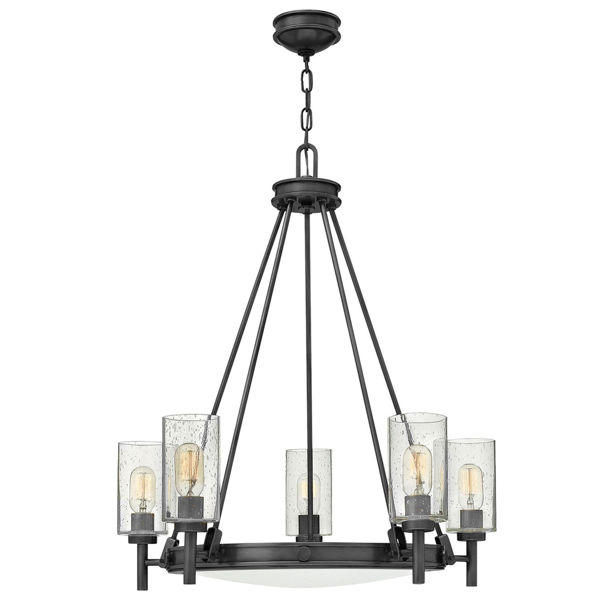 Collier Five Light Chandelier in Black Oxide with Clear Seeded Glass Shades