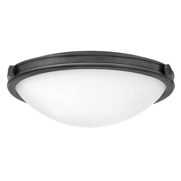 Collier Medium Flush Ceiling Light in Black Oxide with Opal Glass Diffuser