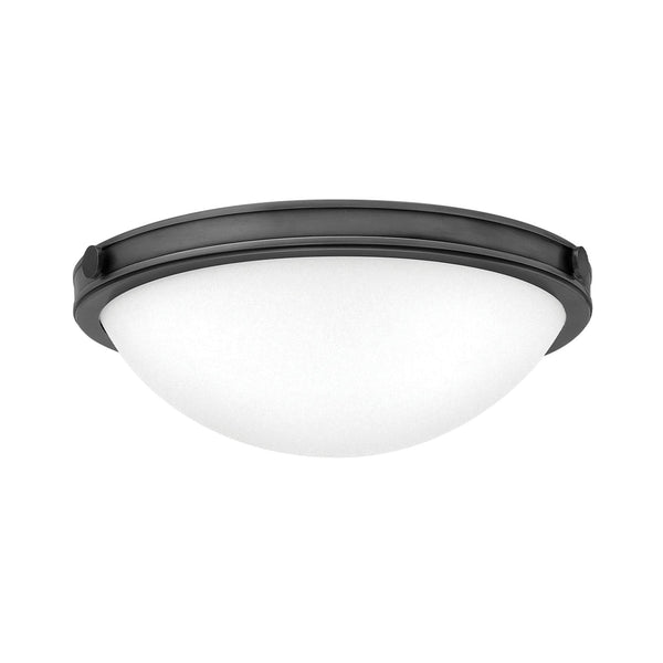Collier Small Flush Ceiling Light in Black Oxide with Opal Glass Diffuser