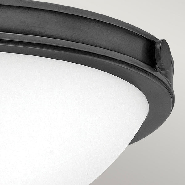 Collier Small Flush Ceiling Light in Black Oxide with Opal Glass Diffuser