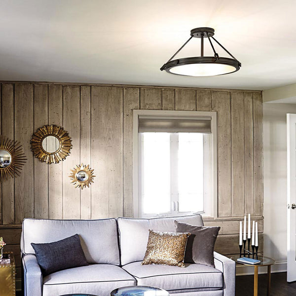 Collier Medium Semi-Flush Ceiling Light in Black Oxide with Opal Glass Diffuser