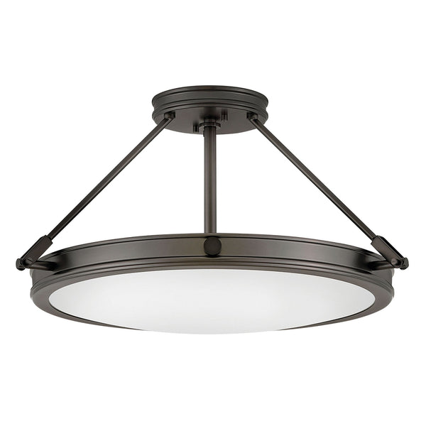 Collier Medium Semi-Flush Ceiling Light in Black Oxide with Opal Glass Diffuser