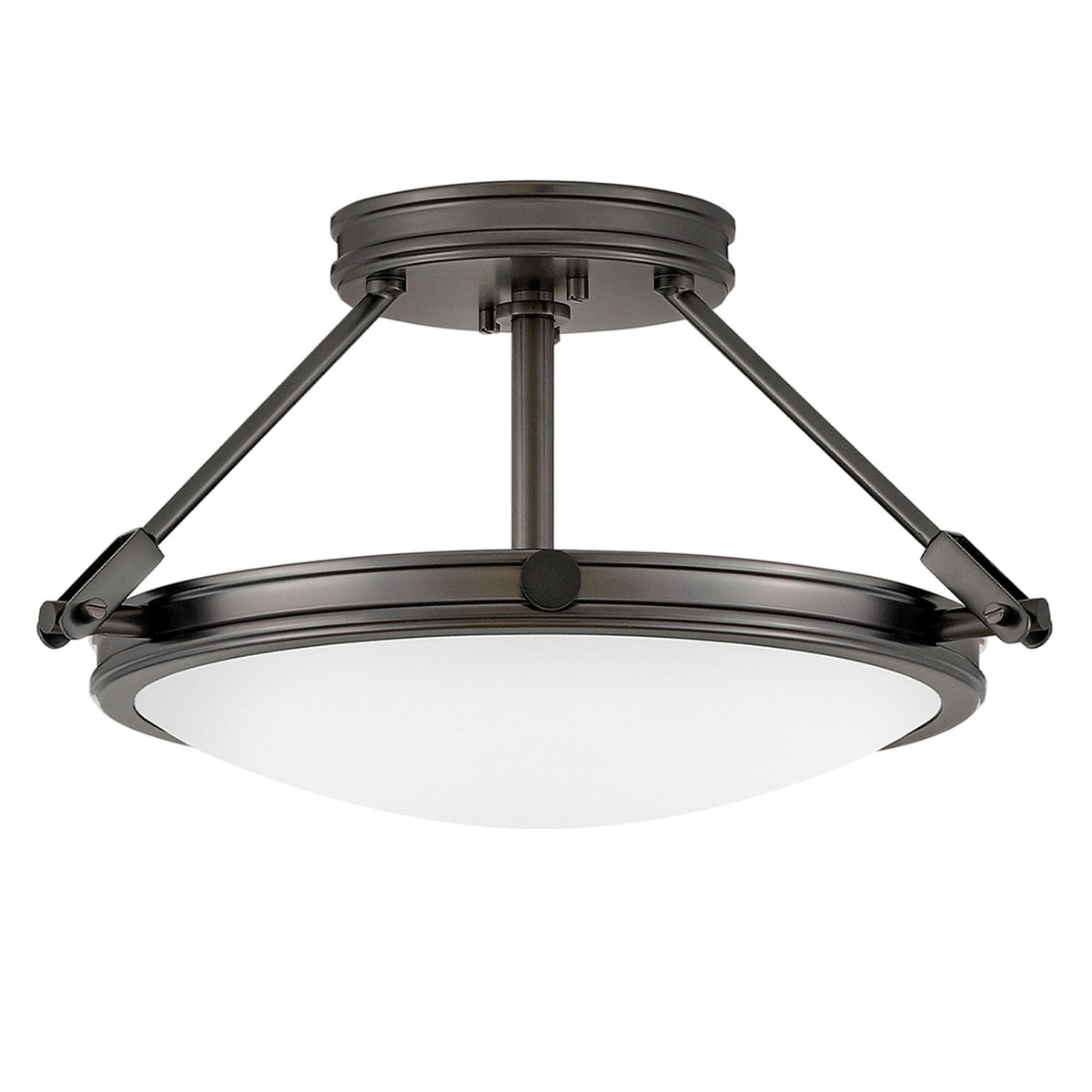 Collier Small Semi-Flush Ceiling Light in Black Oxide with Opal Glass Diffuser