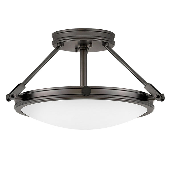 Collier Small Semi-Flush Ceiling Light in Black Oxide with Opal Glass Diffuser