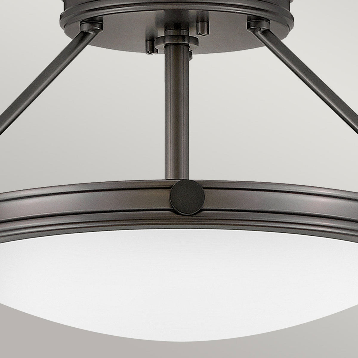 Collier Small Semi-Flush Ceiling Light in Black Oxide with Opal Glass Diffuser