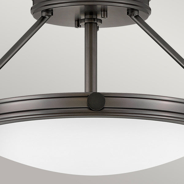Collier Small Semi-Flush Ceiling Light in Black Oxide with Opal Glass Diffuser