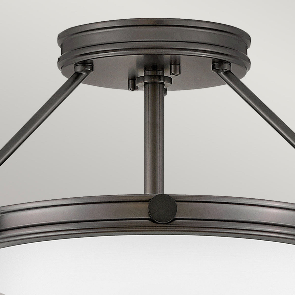 Collier Small Semi-Flush Ceiling Light in Black Oxide with Opal Glass Diffuser