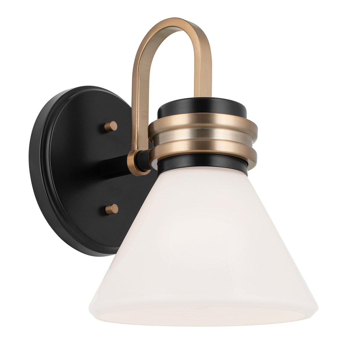 Farum IP44 Wall Light in Black & Champagne Bronze with Opal Glass Diffuser