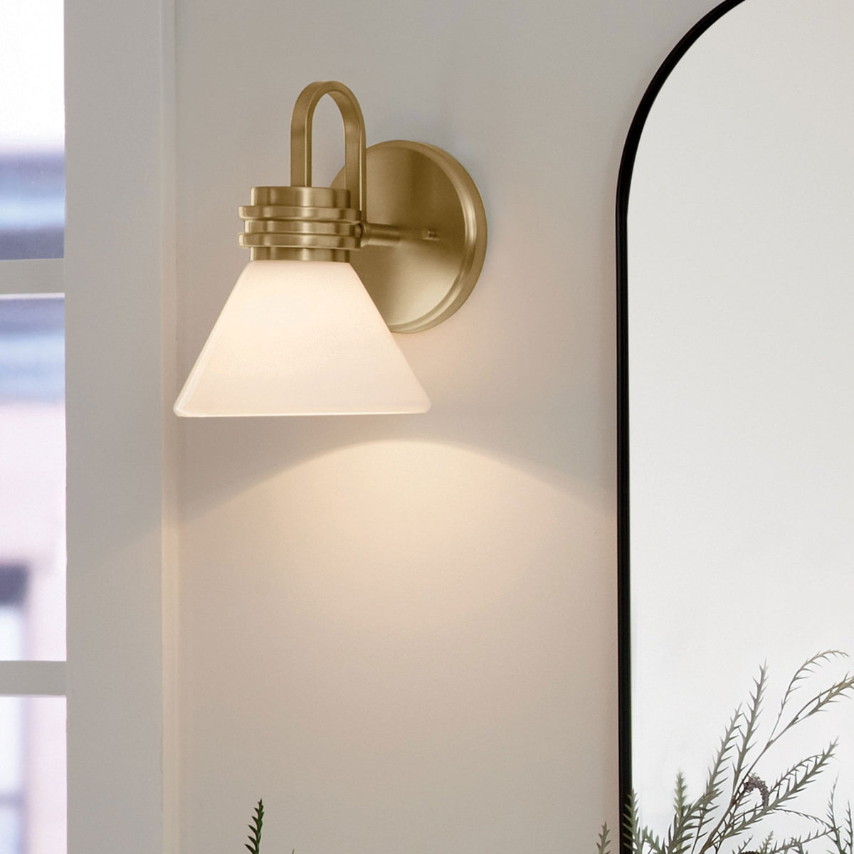 Farum IP44 Wall Light in Champagne Bronze with Opal Glass Diffuser