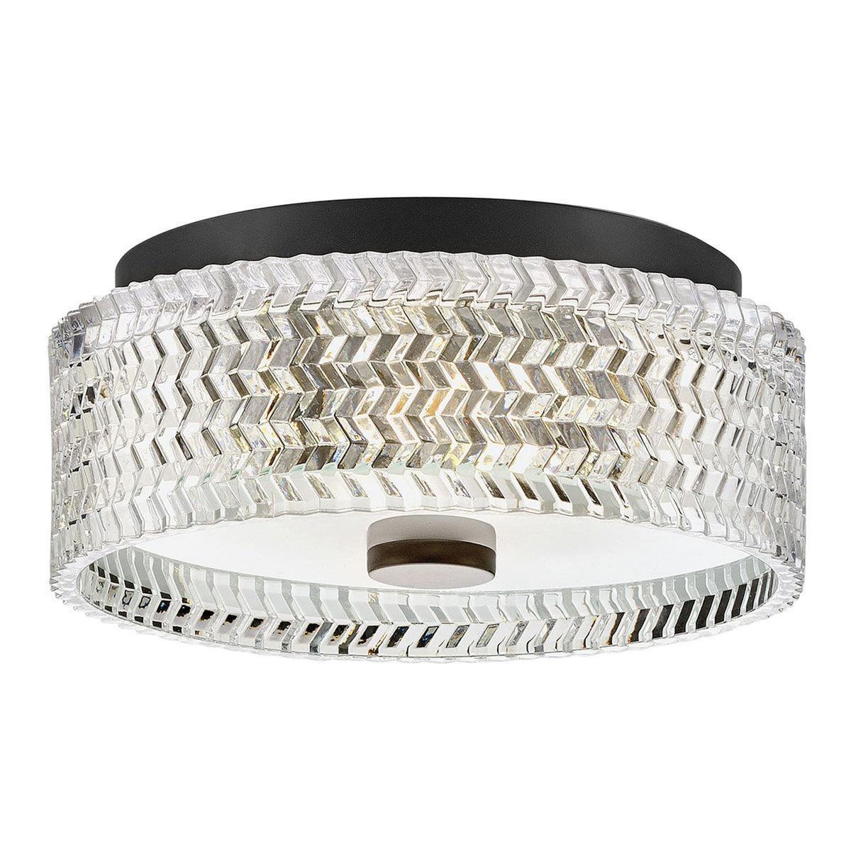 Elle Small Flush Ceiling Light in Black with Clear Chevron & Etched Lens Glass