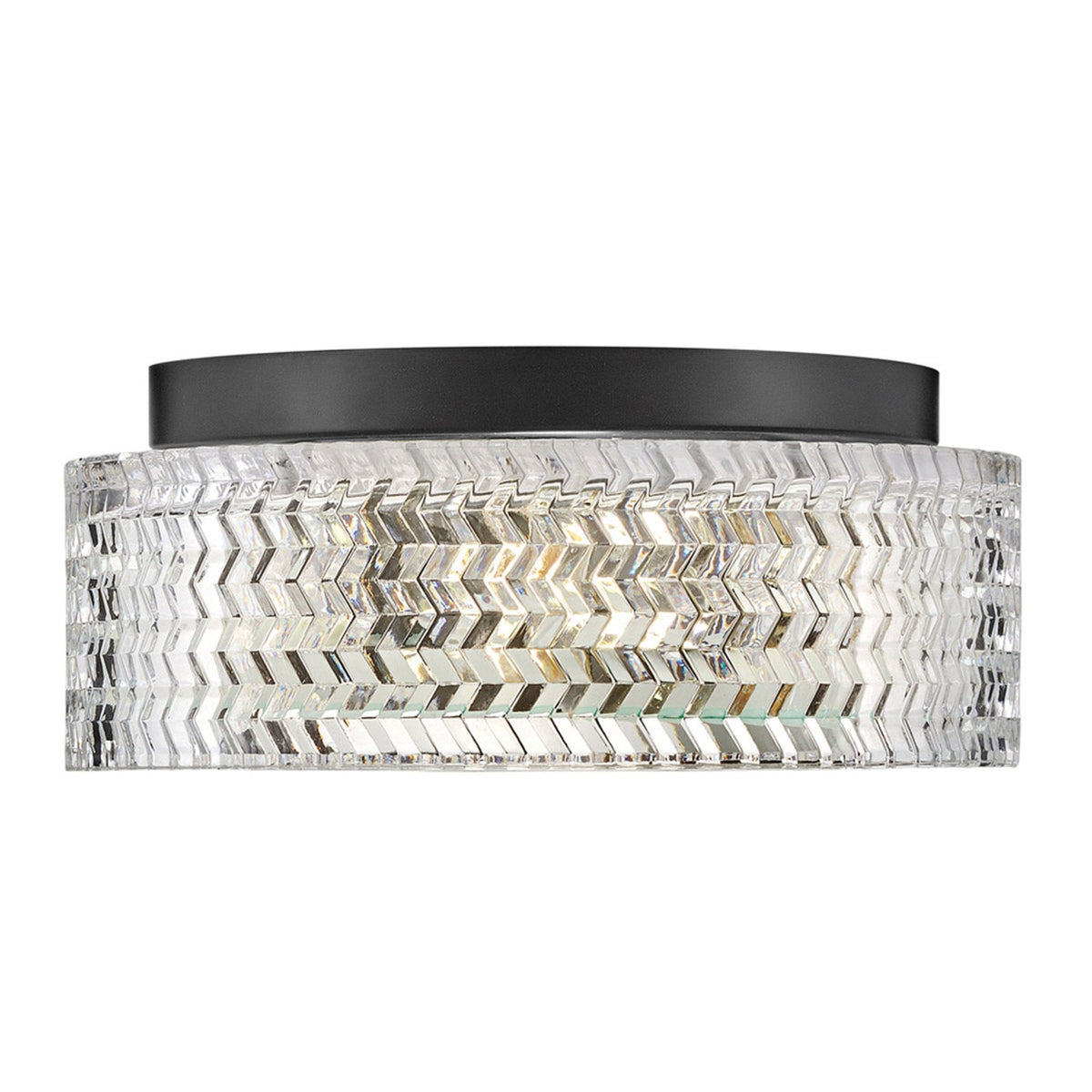 Elle Small Flush Ceiling Light in Black with Clear Chevron & Etched Lens Glass