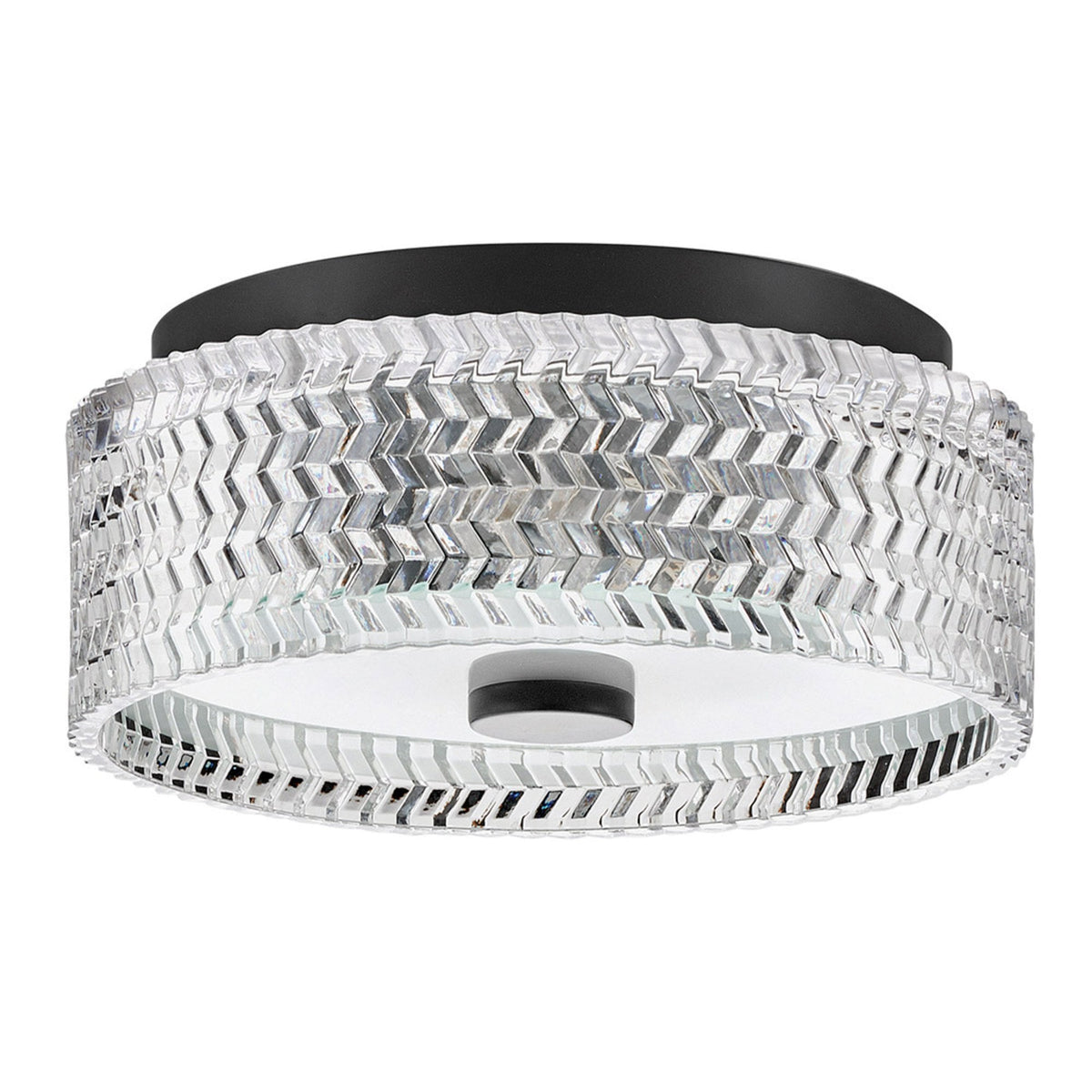 Elle Small Flush Ceiling Light in Black with Clear Chevron & Etched Lens Glass