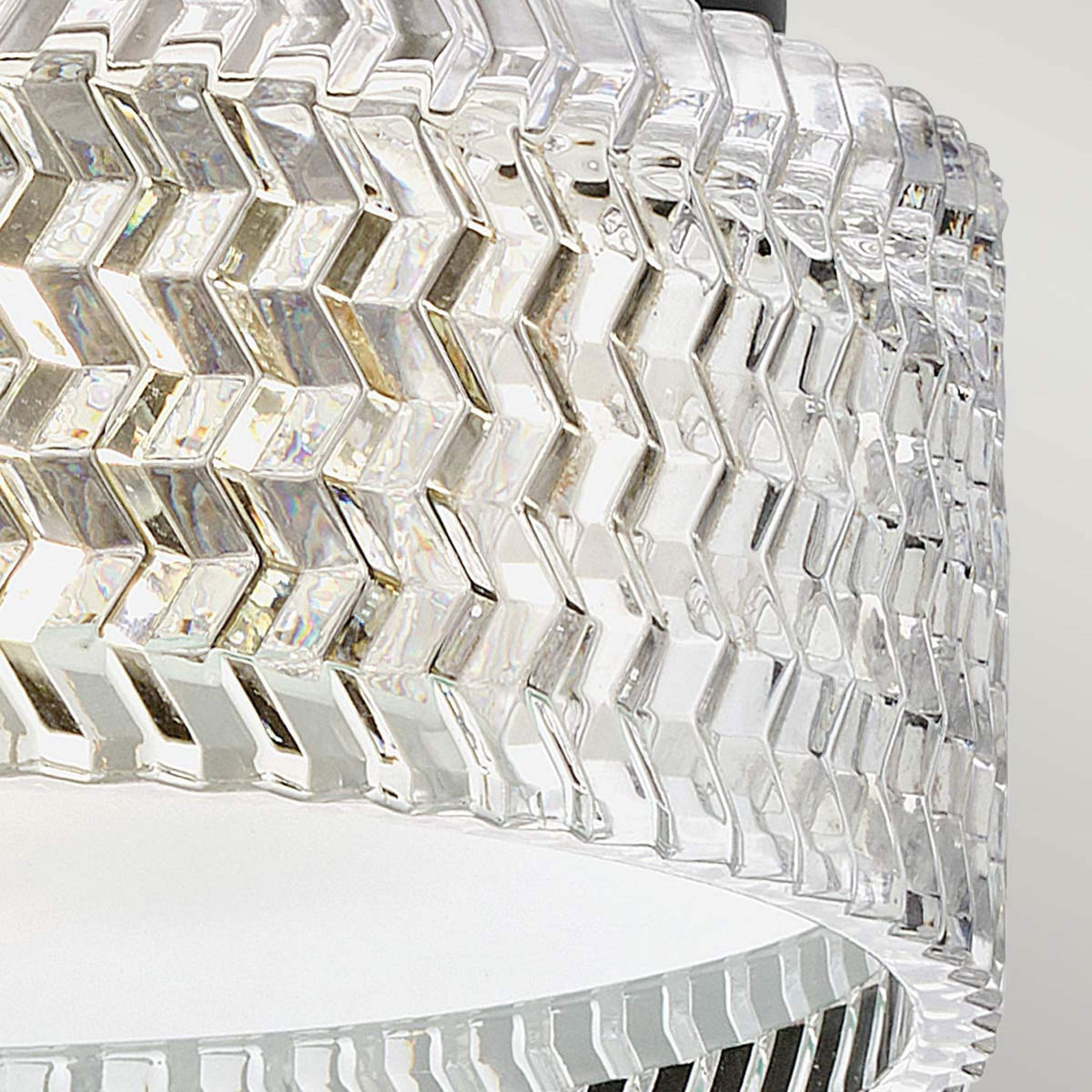 Elle Small Flush Ceiling Light in Black with Clear Chevron & Etched Lens Glass