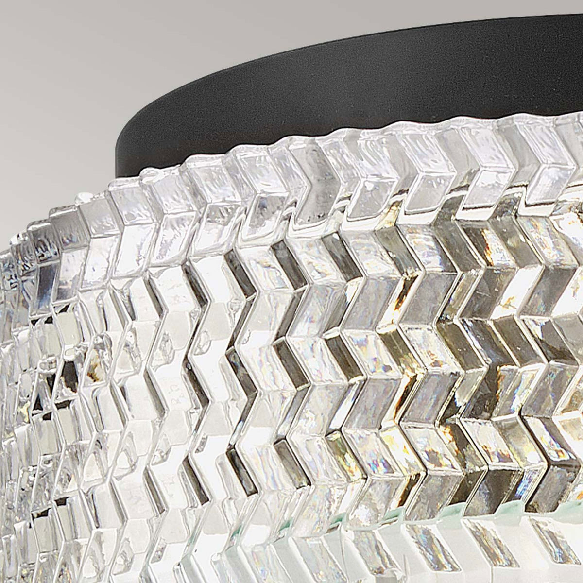 Elle Small Flush Ceiling Light in Black with Clear Chevron & Etched Lens Glass