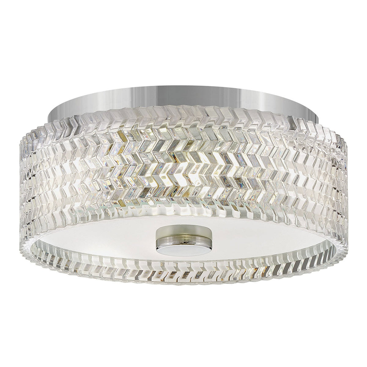 Elle Small Flush Ceiling Light in Chrome with Clear Chevron & Etched Lens Glass