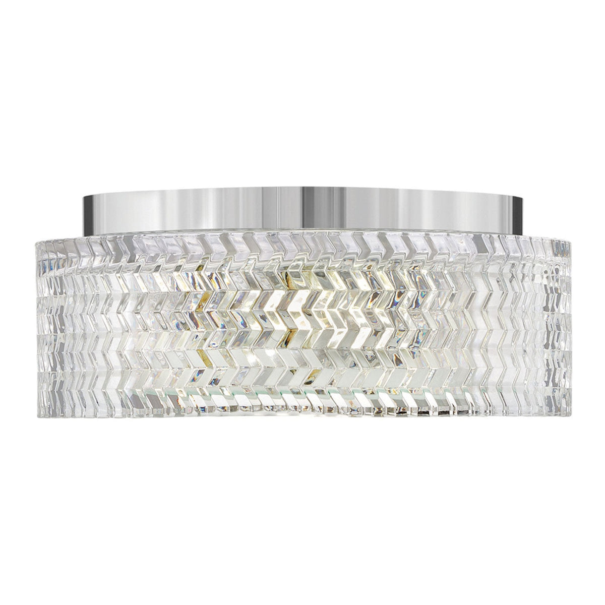 Elle Small Flush Ceiling Light in Chrome with Clear Chevron & Etched Lens Glass