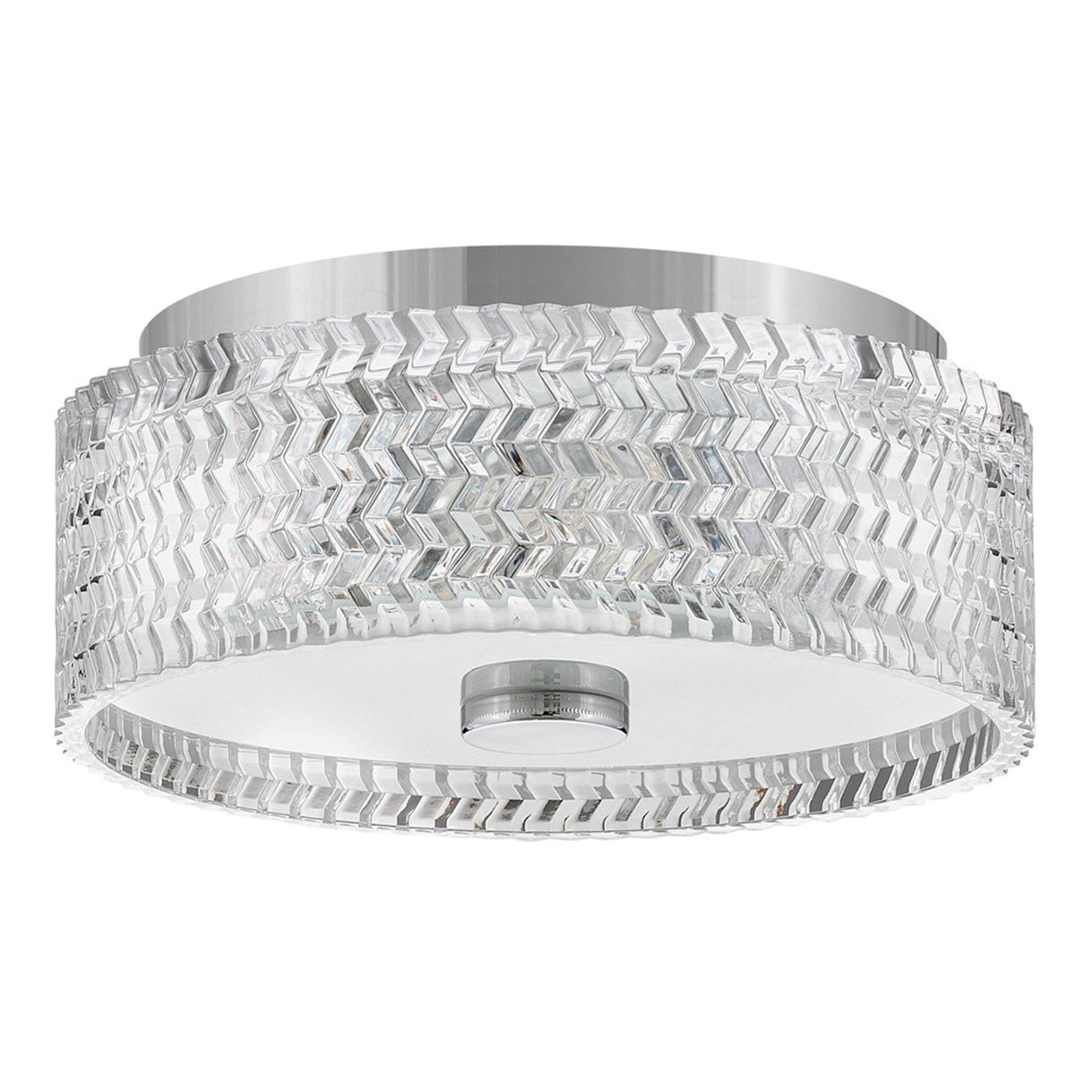 Elle Small Flush Ceiling Light in Chrome with Clear Chevron & Etched Lens Glass
