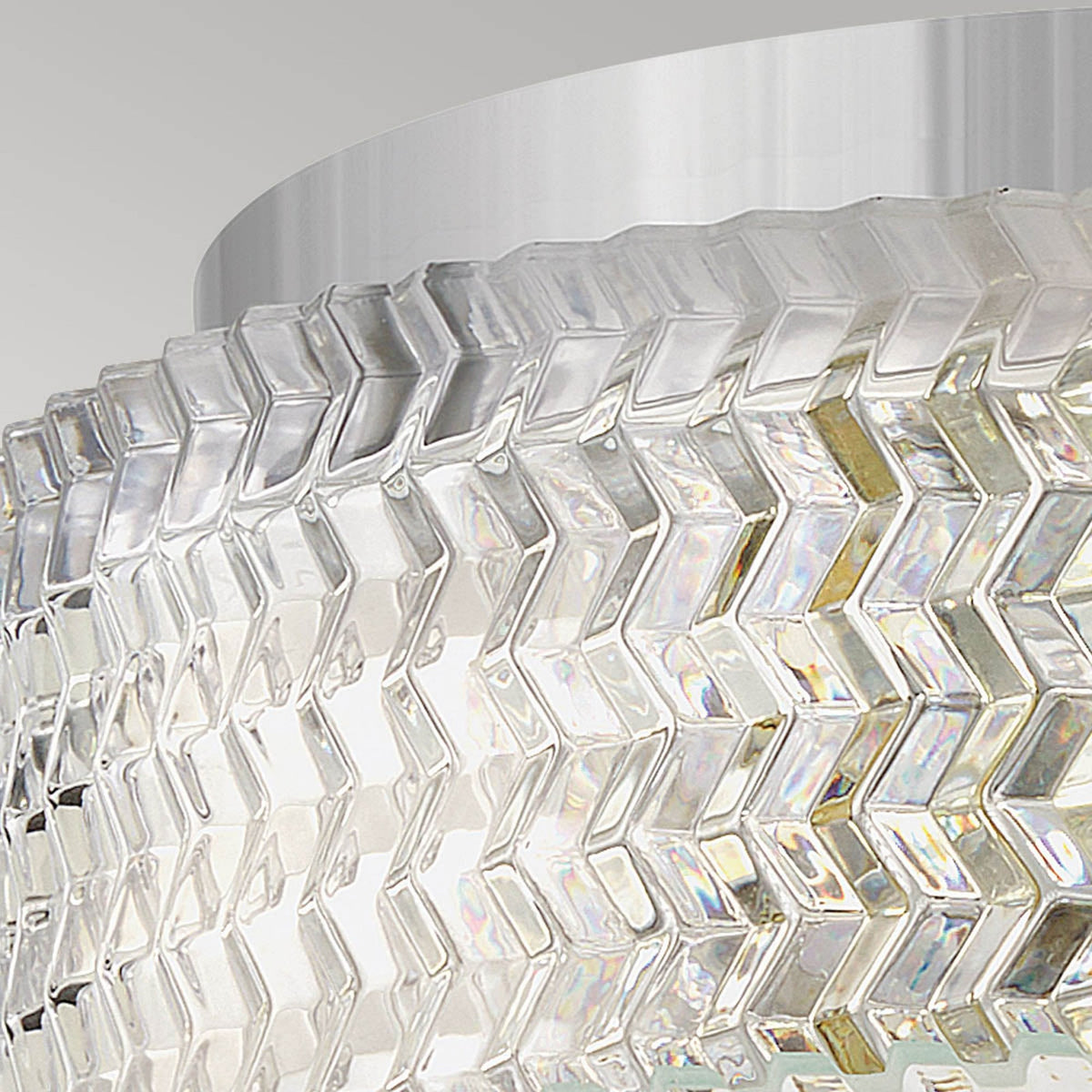 Elle Small Flush Ceiling Light in Chrome with Clear Chevron & Etched Lens Glass