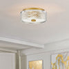 Elle Small Flush Ceiling Light in Heritage Brass with Clear Chevron & Etched Lens Glass