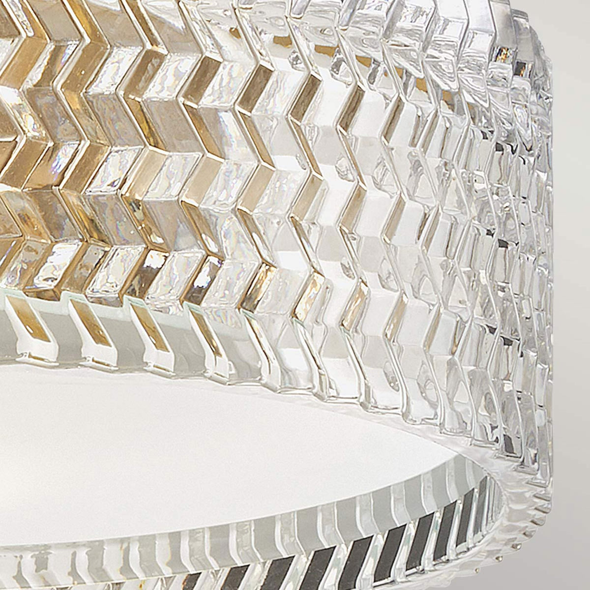 Elle Small Flush Ceiling Light in Heritage Brass with Clear Chevron & Etched Lens Glass