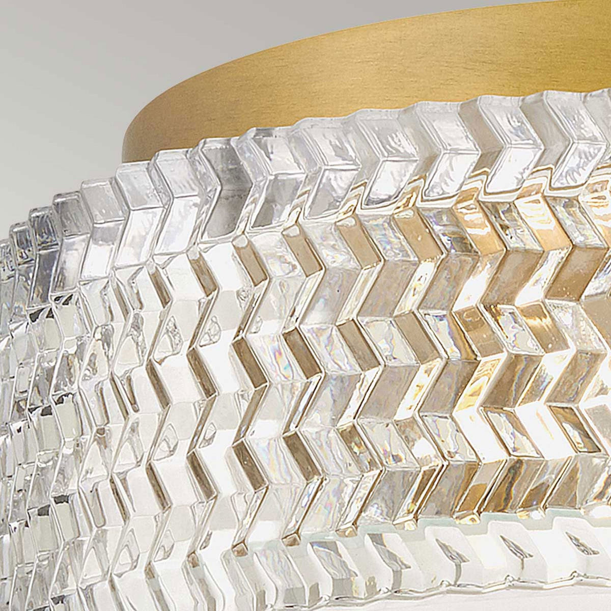 Elle Small Flush Ceiling Light in Heritage Brass with Clear Chevron & Etched Lens Glass