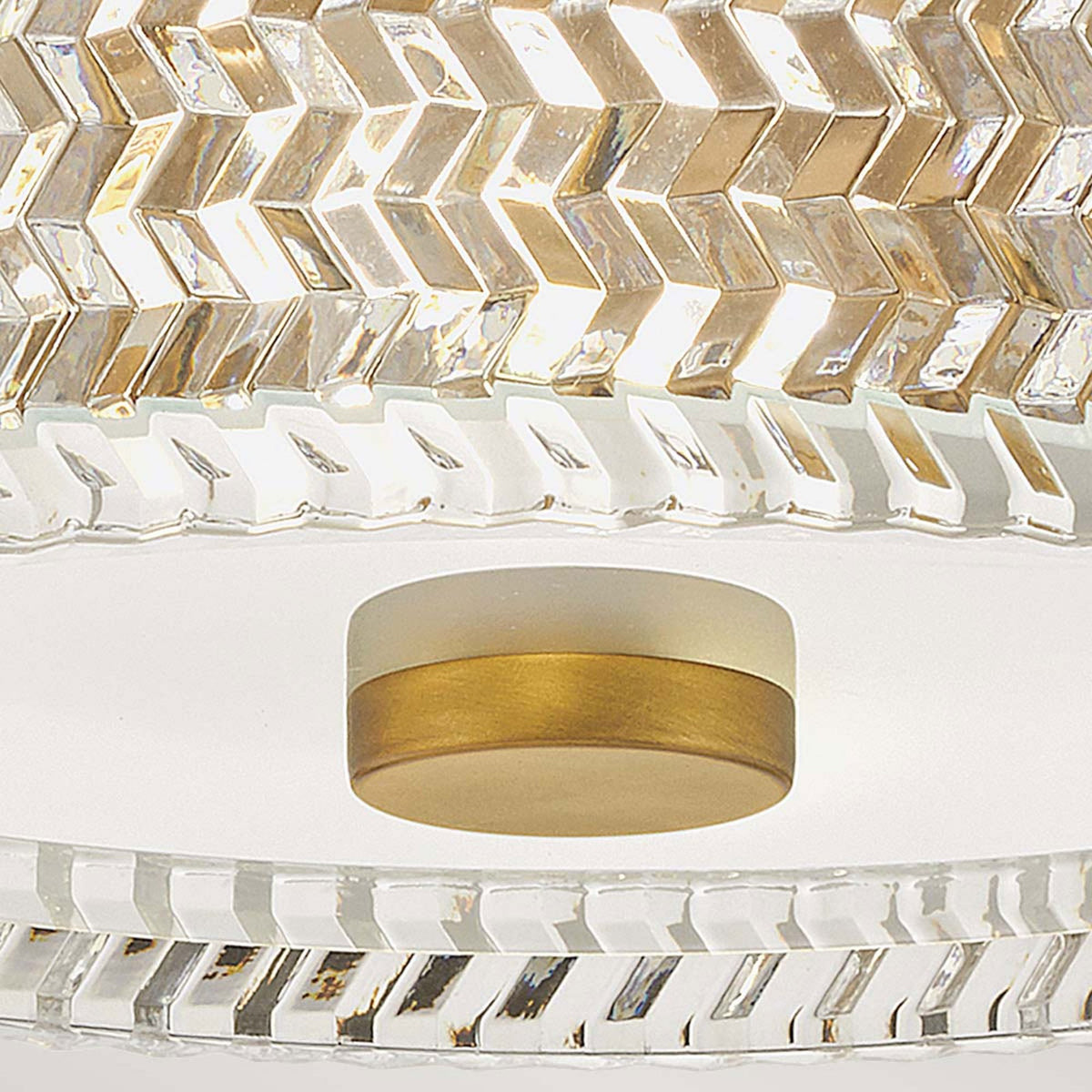 Elle Small Flush Ceiling Light in Heritage Brass with Clear Chevron & Etched Lens Glass