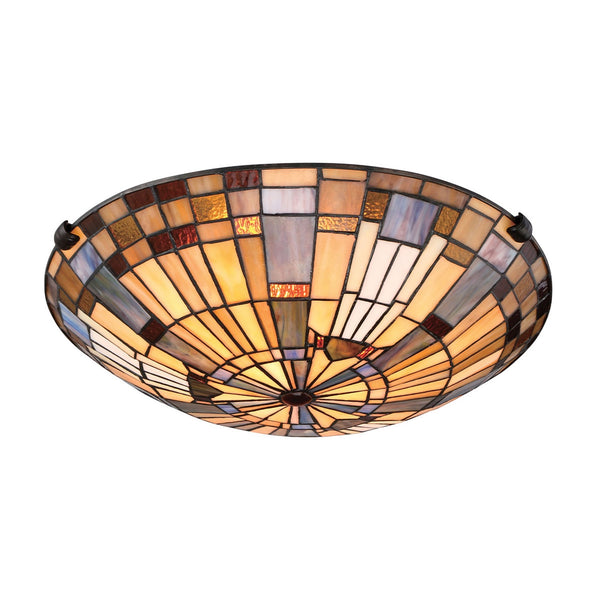 Tiffany Inglenook Flush Ceiling Light in Shades of Sapphire Blue Warm Honey Amber and Cream