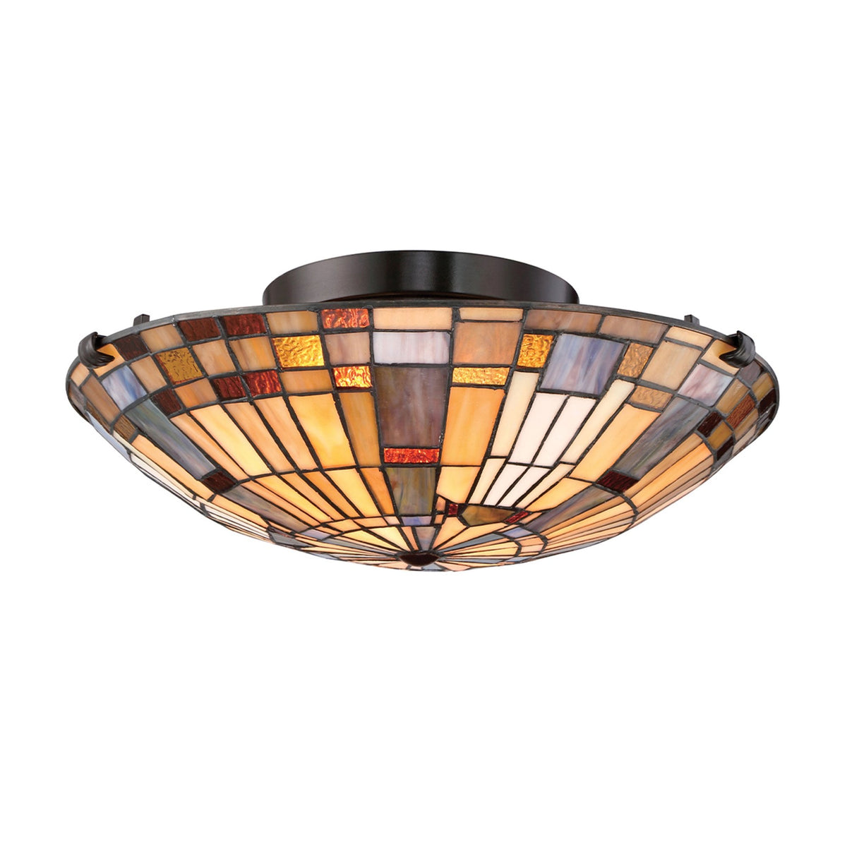 Tiffany Inglenook Flush Ceiling Light in Shades of Sapphire Blue Warm Honey Amber and Cream