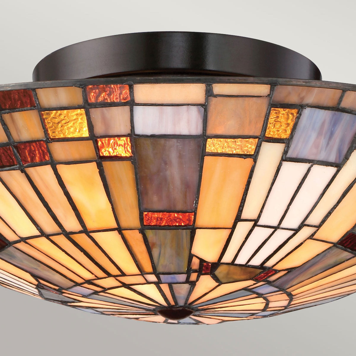 Tiffany Inglenook Flush Ceiling Light in Shades of Sapphire Blue Warm Honey Amber and Cream