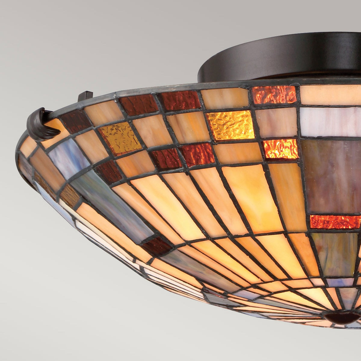 Tiffany Inglenook Flush Ceiling Light in Shades of Sapphire Blue Warm Honey Amber and Cream