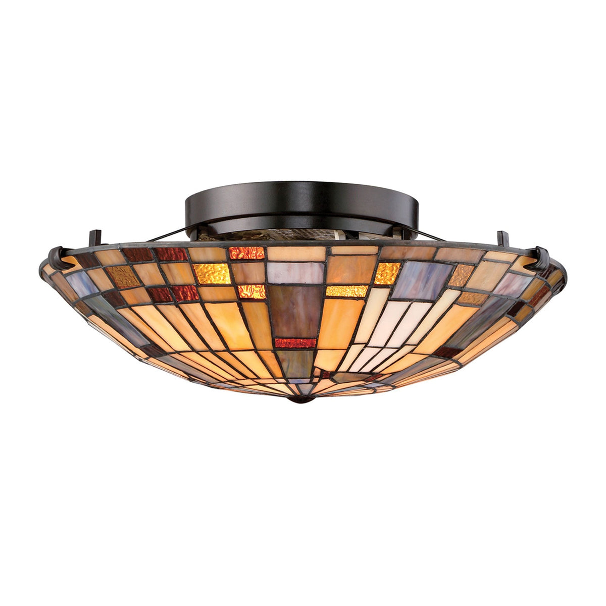 Tiffany Inglenook Flush Ceiling Light in Shades of Sapphire Blue Warm Honey Amber and Cream