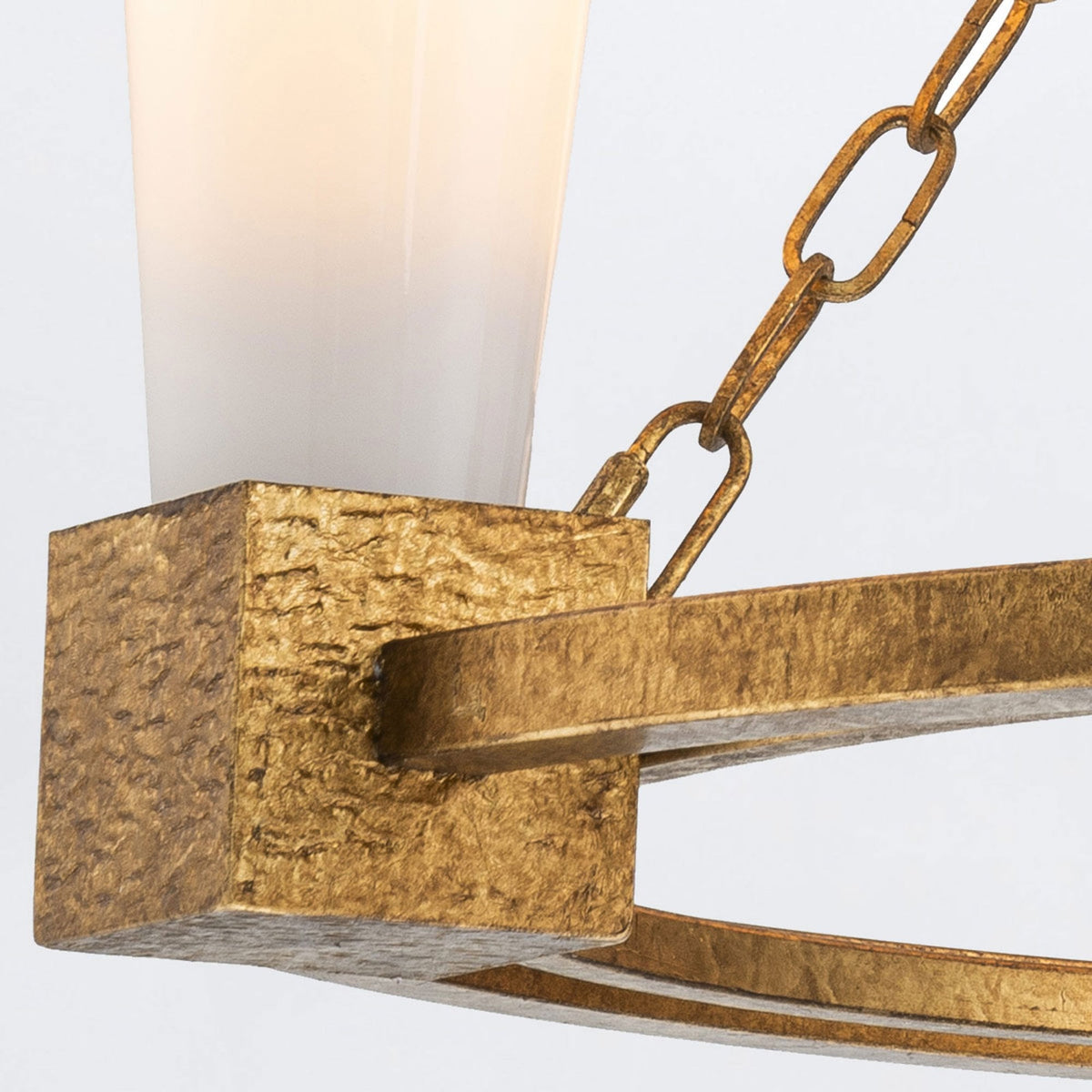 Kristy Three Lamp Chandelier in Distressed Gold with Opal Glass Diffusers
