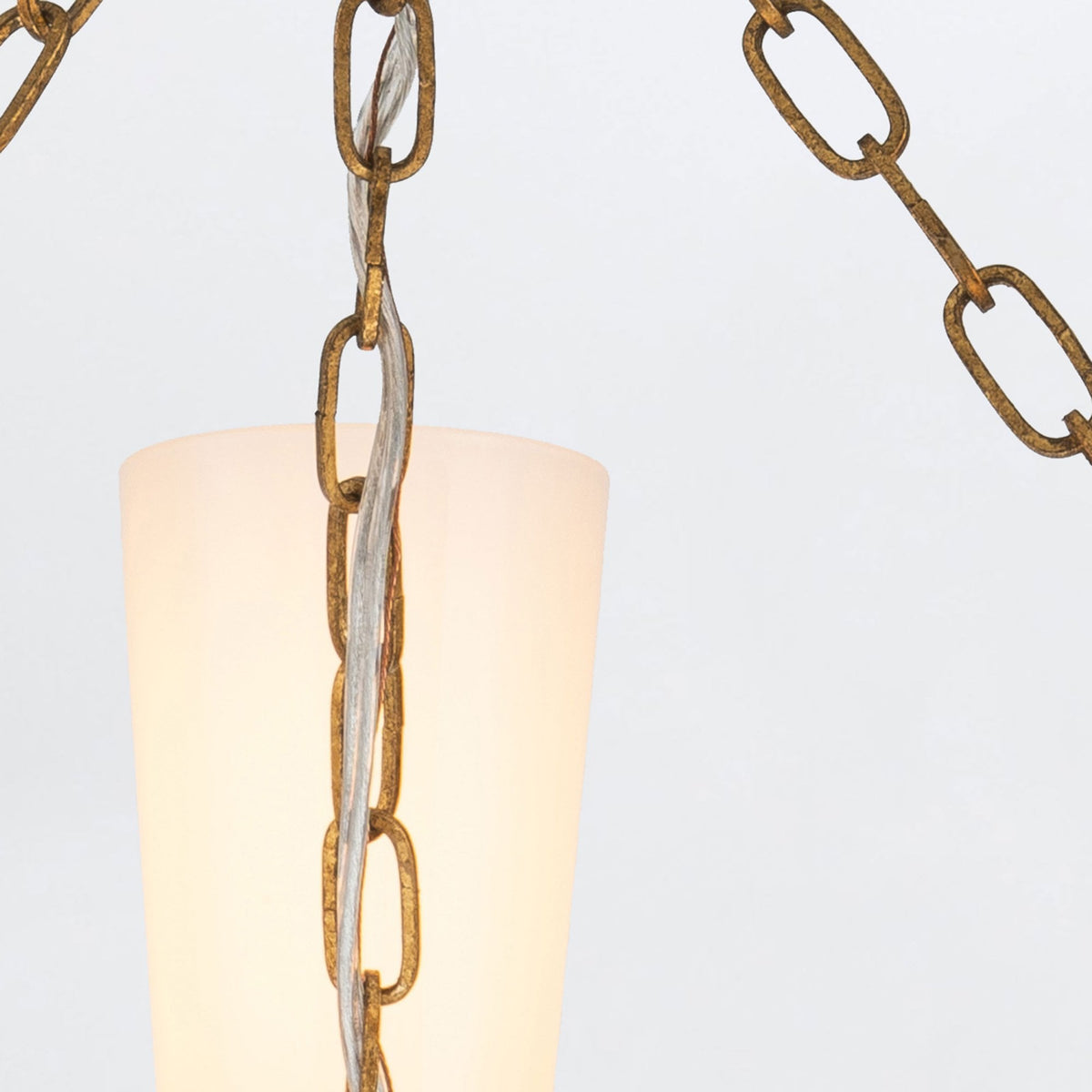 Kristy Three Lamp Chandelier in Distressed Gold with Opal Glass Diffusers