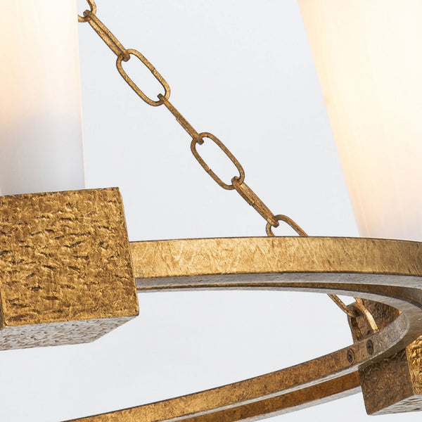 Kristy Four Lamp Chandelier in Distressed Gold with Opal Glass Diffusers
