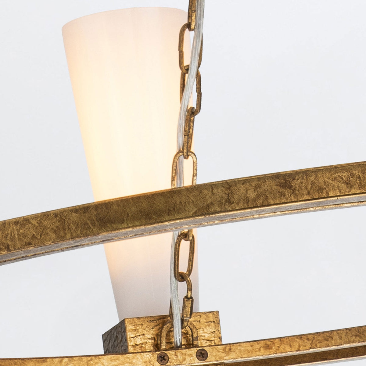Kristy Four Lamp Chandelier in Distressed Gold with Opal Glass Diffusers