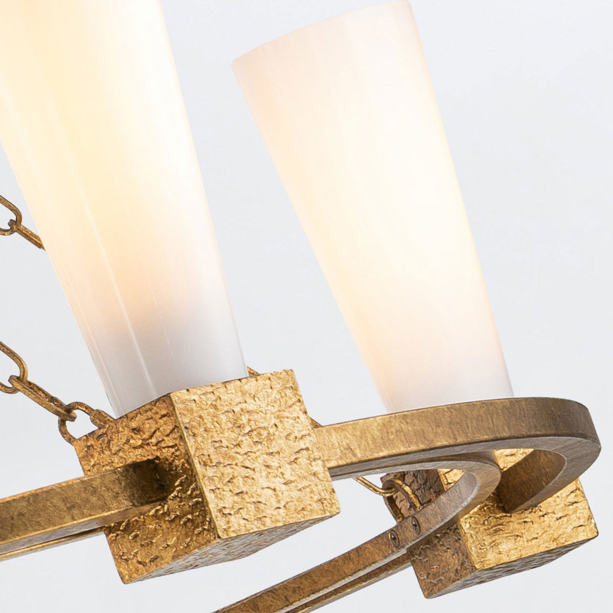Kristy Five Lamp Chandelier in Distressed Gold with Opal Glass Diffusers