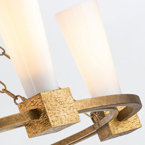 Kristy Five Lamp Chandelier in Distressed Gold with Opal Glass Diffusers