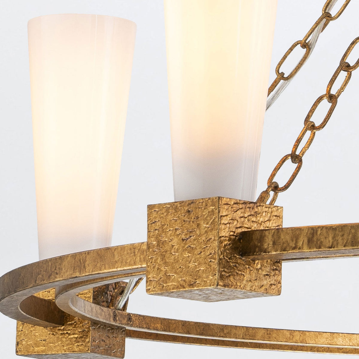 Kristy Five Lamp Chandelier in Distressed Gold with Opal Glass Diffusers