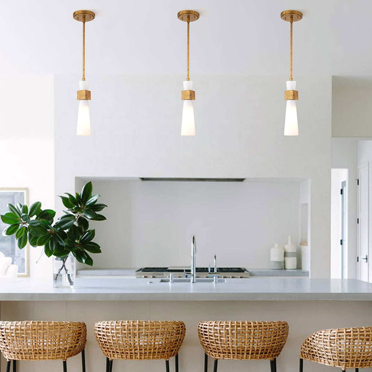 Kristy Mini Pendant in Distressed Gold with Opal Glass Diffuser